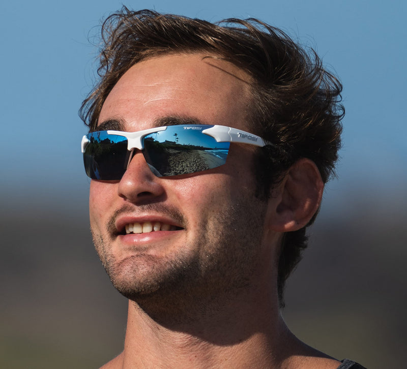 Tifosi Track Sport Men & Women Sunglasses - Ideal For Baseball, Golf, Pickleball, Running and Tennis - Unisex Glasses White/Black (Smoke Bright Blue Lens)
