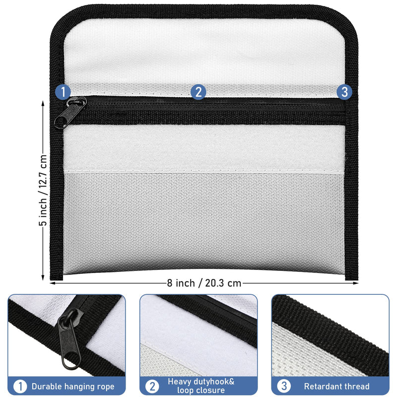 Leinuosen 6 Pack Small Fireproof Bag 8 x 5 Inch Fireproof Money Waterproof Pouch Document Bag with Zipper Silicone Coated Money Holder Safe Accessories for Valuables Passport(Black and Silvery) Black and Silvery