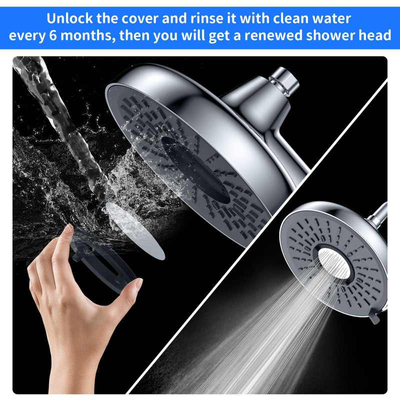 Filtered Shower Head - 8 Inches High Pressure Fixed Rain Showerhead with Filter - Dermatologists Recommend It to Soften Hard Water and Prevent Hair and Skin Problems-filtro para ducha de baño(Chrome) Pulished Chrome