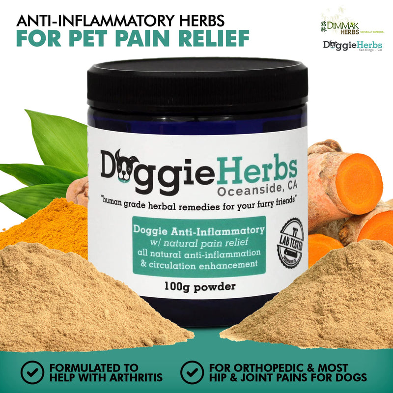 Anti-Inflammatory for Dogs w Turmeric (Curcumin) | Human Grade Dog Pain Relief, Arthritis Supplement – 100g by Doggie Herbs - PawsPlanet Australia