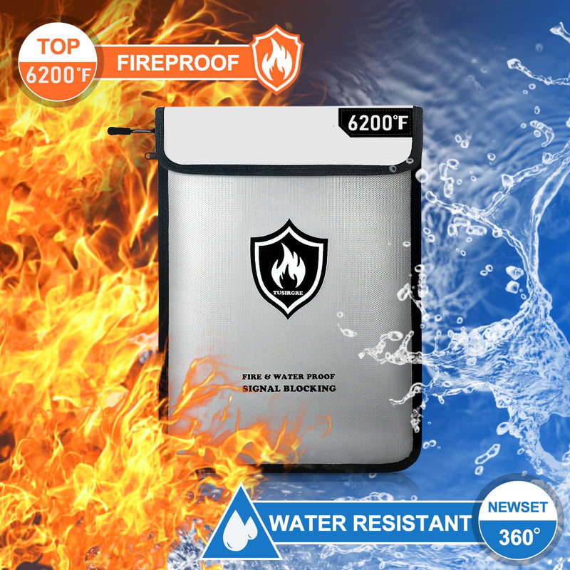 6200°F Upgraded Fireproof Document Bag, 15.7 x 11.4 Faraday Bag, Fireproof Money Bag with Zipper/Reflective Strip, 18 Layers of Heat Insulated Materials, RFID Blocking Bag Protects Devices Silver Gray Large