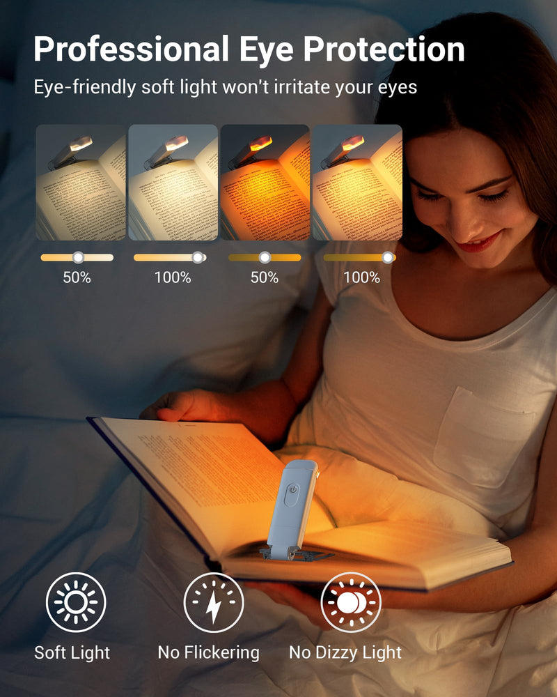 DEWENWILS Book Reading Light, Rechargeable Booklight for Reading at Night, Clip on LED Book for Kids, Bookworms, Blue Light Blocking, 4 Brightness Adjustable for Eye Care (White) White