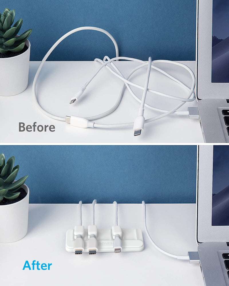 Anker Magnetic Desktop Cord Holder, Multipurpose Wire Keeper for Lightning, USB-C, Micro Cables - Sticks to Wood, Marble, Metal, Glass (White) 1 Pack White
