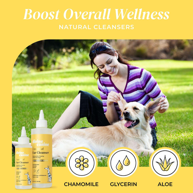 Dog Ear Cleaner - 4 Fl Oz of Dog Ear Wash - Drops to Dissolve Wax, Combat Odor, and Support Healthy Ears - Made with Chamomile, Honey, and Aloe - Made in The USA 4oz - PawsPlanet Australia