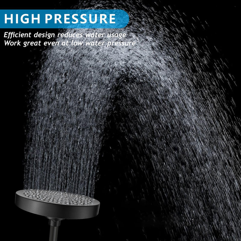 High Pressure Rain Shower Head with 11'' Extension Arm - High Flow Rainfall Showerhead - Luxury Modern Look - Pressure Boosting (Round, Matte Black) 6" Round