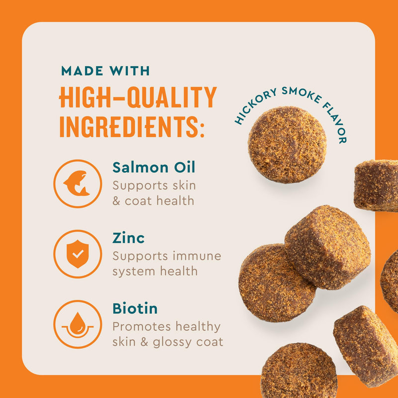 VetIQ Skin and Coat Supplement for Dogs, Helps Maintain Healthy Skin and Shiny Coat, Hickory Smoke Flavor Dog Chew, Made in The USA, 90 Count