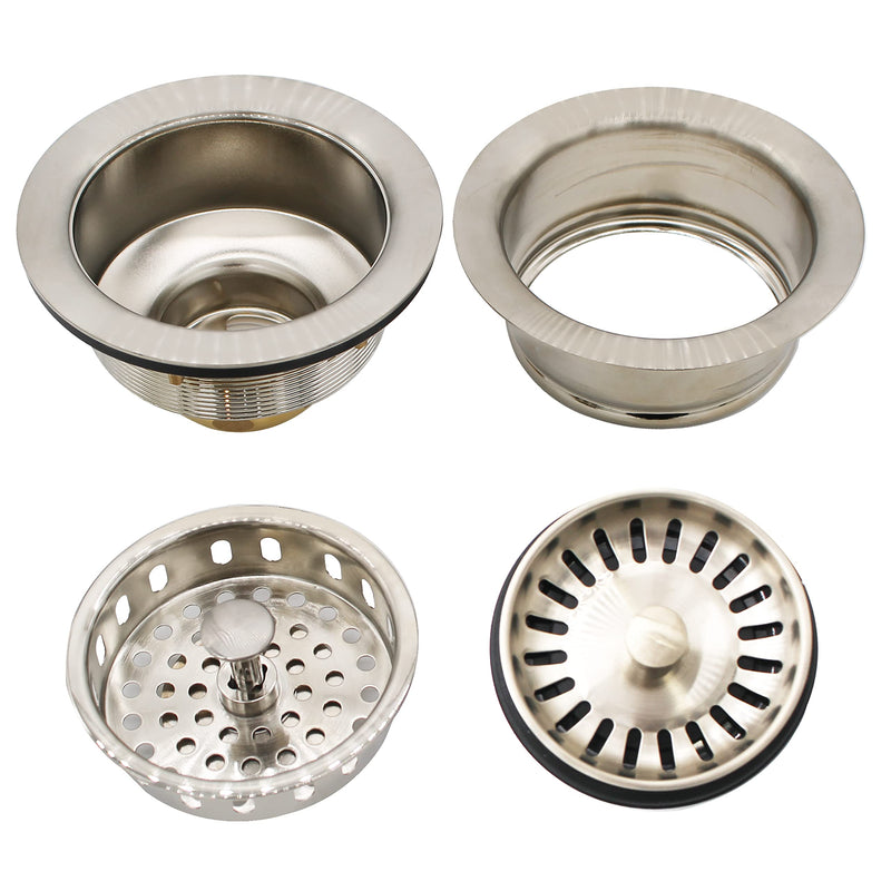 Westbrass CO2165S-20 COMBO PACK 3-1/2" Post Style Large Kitchen Sink Basket Strainer and Waste Disposal Drain Flange with Basket Strainer, Stainless Steel