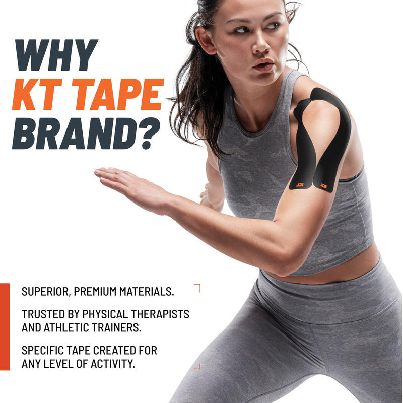KT Tape, Original Cotton, Elastic Kinesiology Athletic Tape, 20 Count, 10” Precut Strips Black