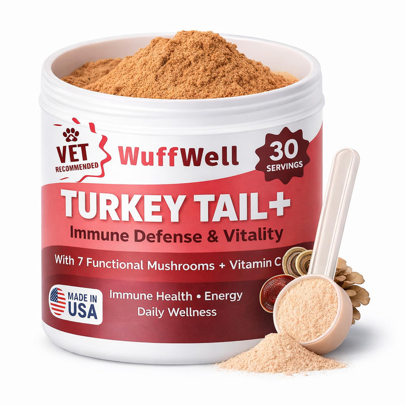 WuffWell Turkey Tail Mushroom Supplement for Dogs - Immune Support Mushrooms - Dog Mushroom Supplements for Health - Turkey Tail for Dogs - Mushroom Powder for Dogs - Natural Dog Wellness