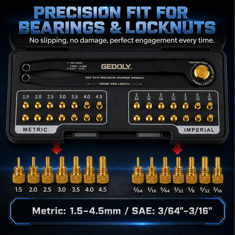 Adjustable Pin Spanner Wrench Set, Heavy Duty Shock & Lock Nut Tool | Fits coilover, shock & suspension lock nuts. Includes 14 pairs Metric/SAE pins. Adjustable hook spanner wrench tool kit.