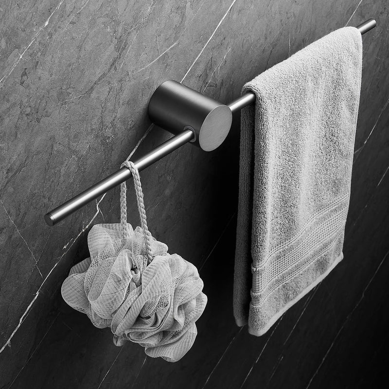 Balance Towel Bar Single Base Brass Towel Rack Adjustable Left and Right Wall Mounted Bathroom Towel Holder 20 inch Gun Grey