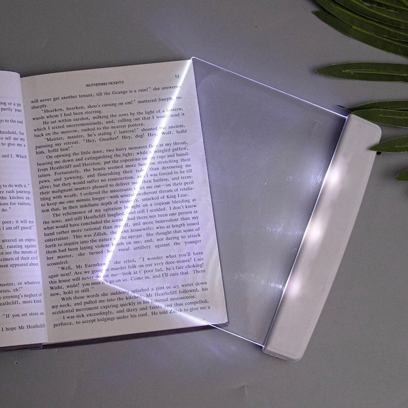 Juesi Flat Book Light for Reading in Bed at Night Clear LED Book Full Page Light Illuminator Panel Plate Lamp Board Wireless (White)