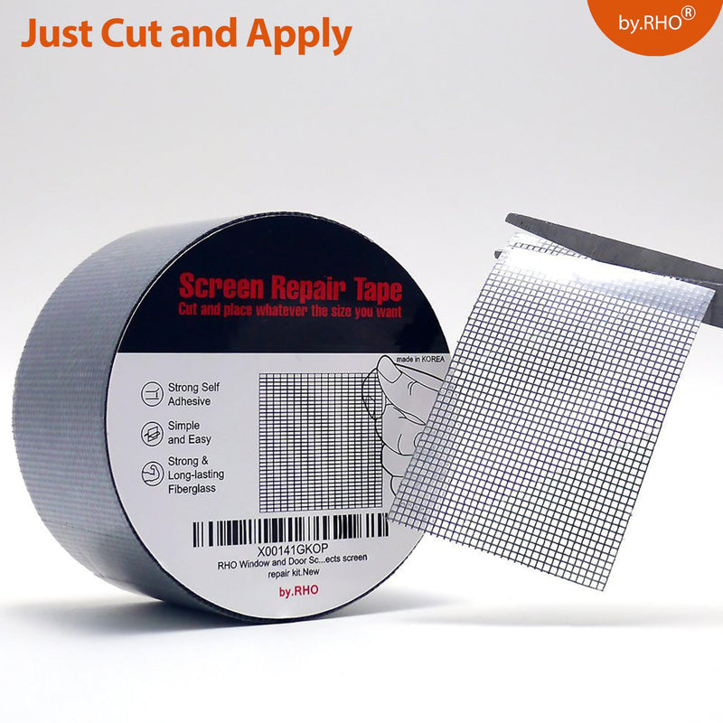 by.RHO Window Screen Repair Kit Tape (Black, 2" x 15FT) for Window Screen and Screen Door Tears Holes 3-Layer Strong Adhesive & Waterproof Tape Fiberglass Covering mesh 2in x 15ft Black