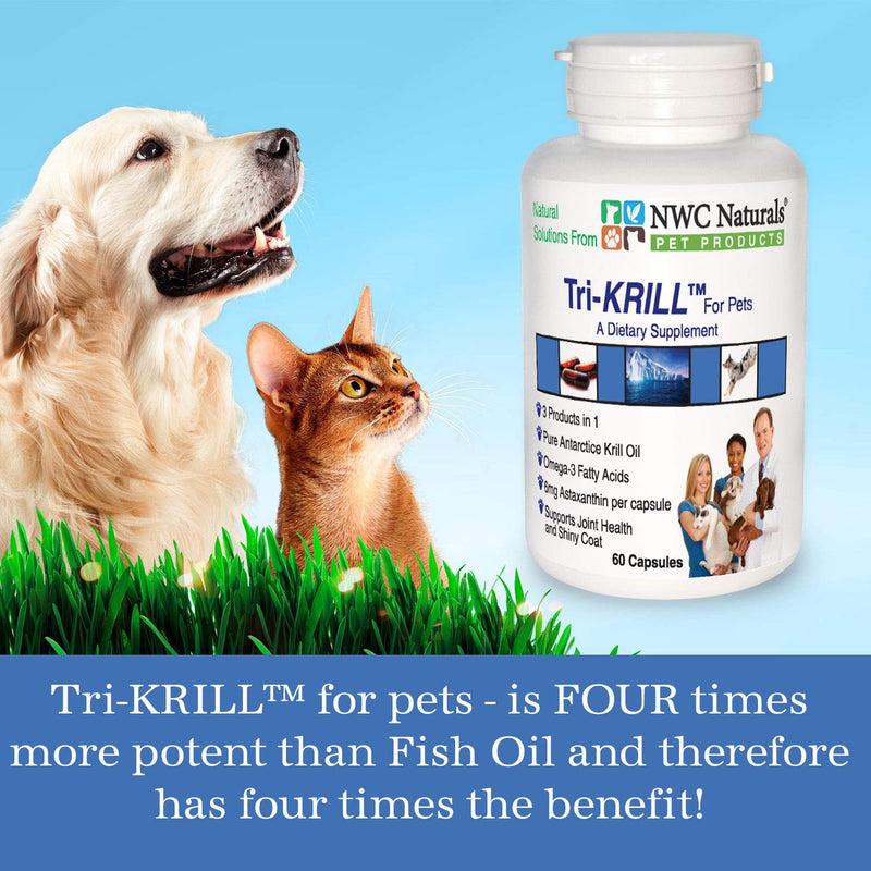 Tri-Krill Oil Capsule Supplement for Dogs and Cats, Supports Joint, Brain, Supports Healthy Skin and Coat, Pure Antarctic Krill with Astaxanthin, Omega-3, DHA, EPA by NWC Naturals - PawsPlanet Australia