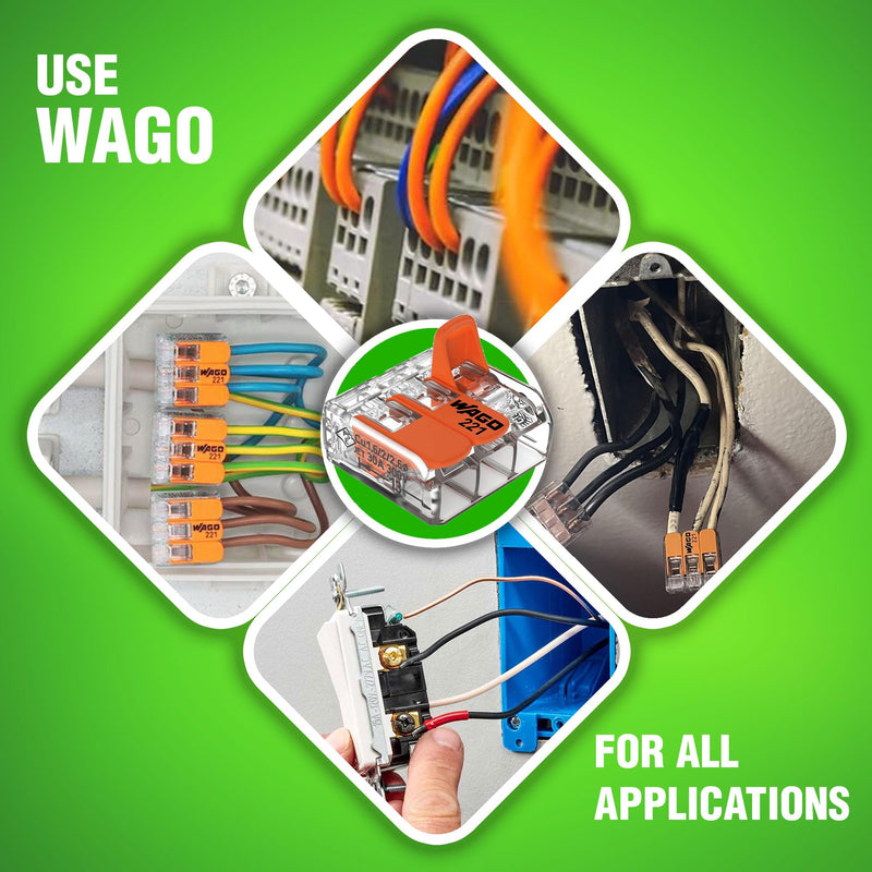 WAGO 221 Series 26pc 10AWG Compact Splicing Wire Connectors | Includes (10x 221-612), (10x 221-613), (6X 221-615) | WAGO Wire Connectors | WAGO 221 Wire Nuts | WAGO 221 Series Assortment with Case NAA221-26
