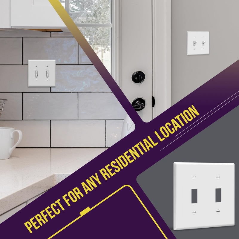 ENERLITES Toggle Light Switch Wall Plate, Gloss Finish, Size 2-Gang 4.50" x 4.57", Double Switch Cover, Unbreakable Polycarbonate Thermoplastic, 8812-W, White Screw