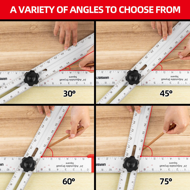 URASISTO 24 Inch T-Square Tool, Aluminum Adjustable Drywall T-Square Ruler, Multi Angle Measuring Ruler for Layout and Marking