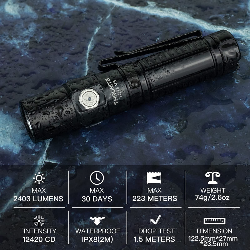 ThruNite TC15 V3 2403 High Lumen Flashlight, USB C Rechargeable LED Handheld Flashlights, Ultra-Bright XHP 35.2 LED, Indoor/Outdoor (Camping, Security and Emergency Use) Cool White - Black CW TC15 V3 Black CW