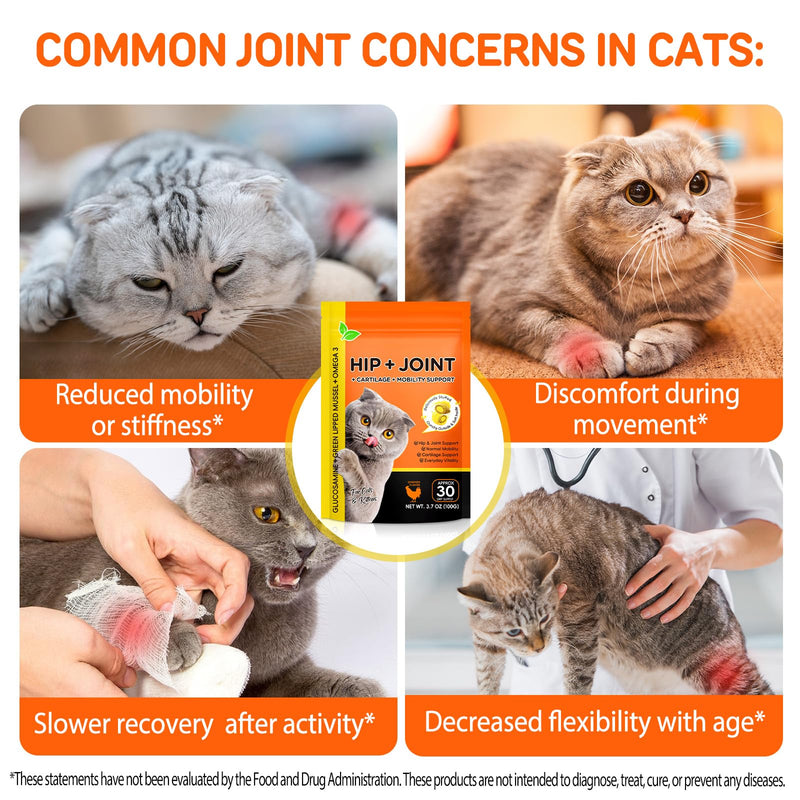 Hip & Joint Bites for Cats - Cat Joint Supplement,Chicken Flavored Glucosamine Joint Supplement for Cats - Cat Joint Supplement for HIPS & Joints, Cat Arthritis Pain Relief, with Green Lipped Mussel