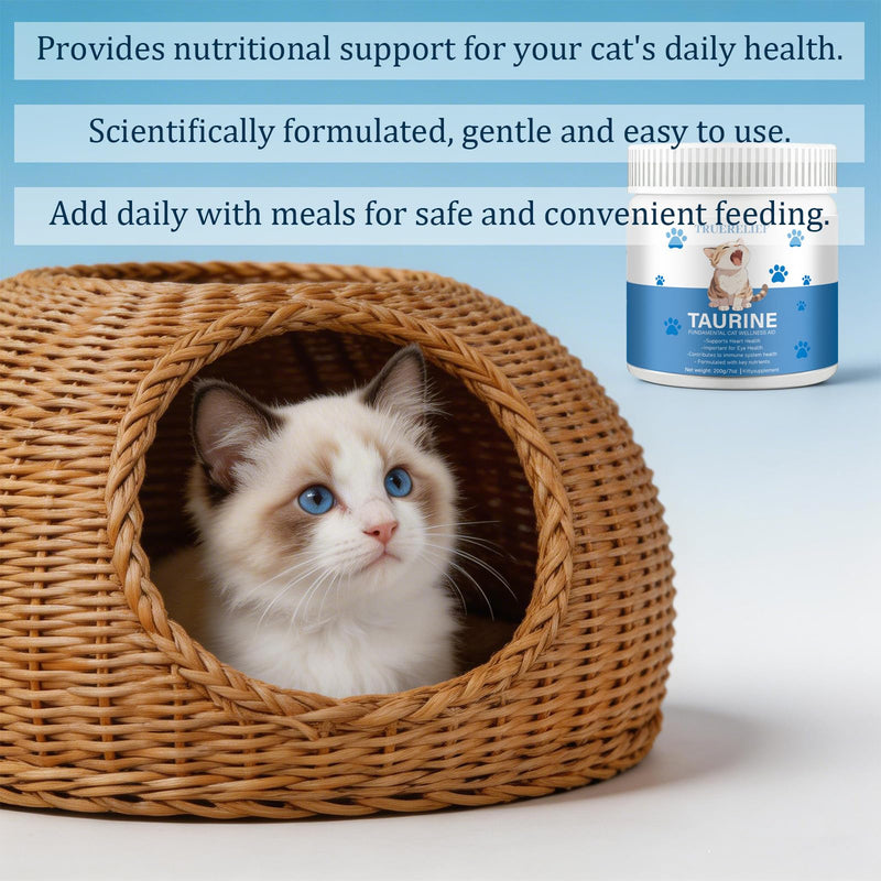 Taurine Powder for Cats, Amino Acid Supplement for Heart, Vision & Daily Wellness, 200 Grams (1pcs) (1) 1