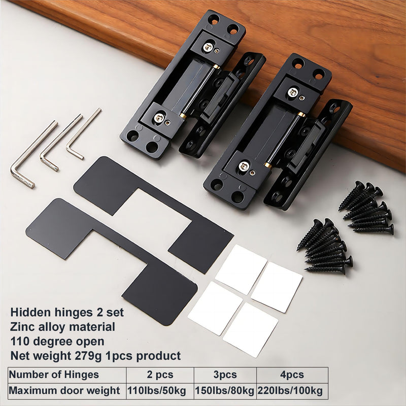 Hidden Door Hinge，Ultra-Thin Hidden Hinges,Adjustable Butt Hinge,Silent Door Hinge,Heavy Duty Concealed Hinges for Secret Door，zinc Alloy,110 Open Degree，YCHE-02 YCHE-02