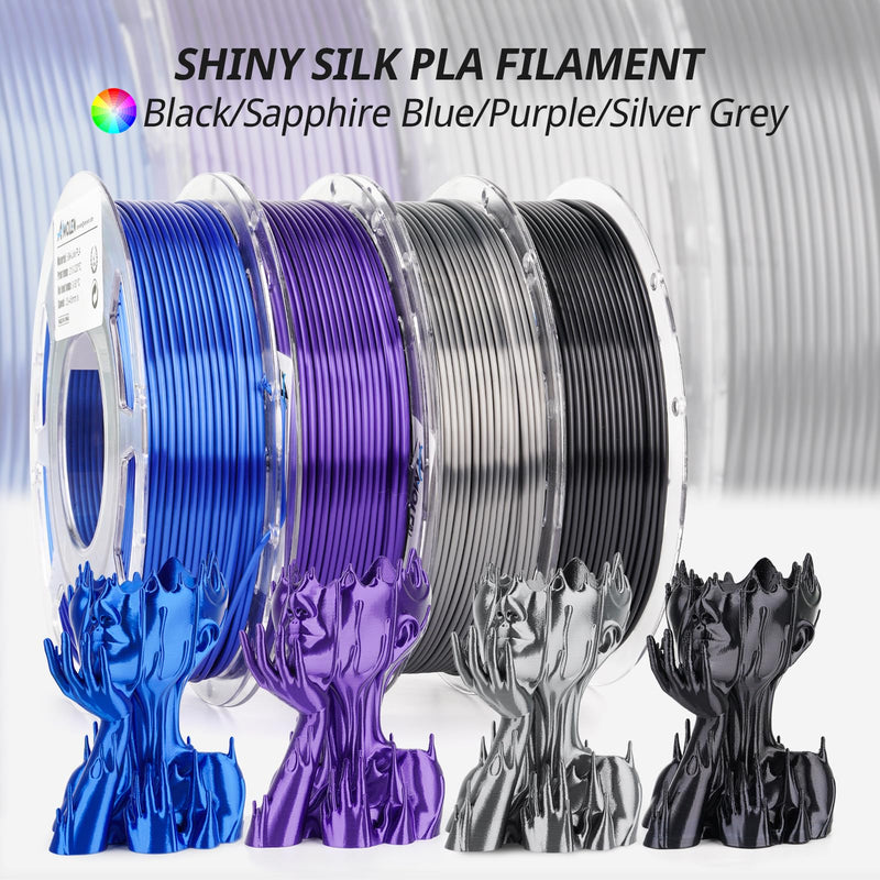 AMOLEN Silk 3D Printer Filament Bundle, PLA Filament 1.75mm Pack, Shiny 3D Printing Filament, 200g X 8