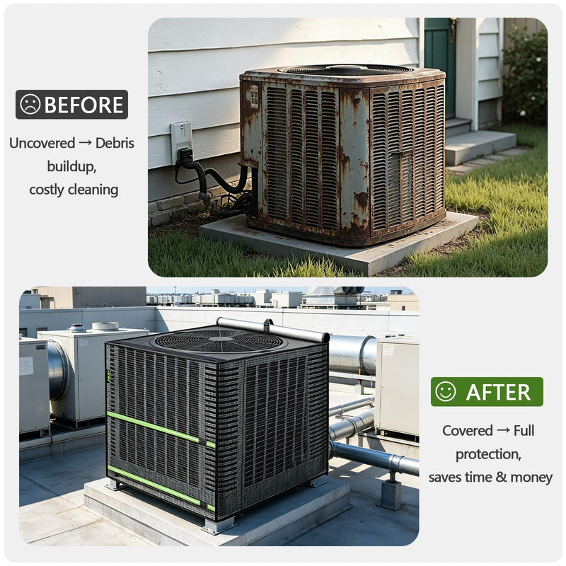 2 in 1 Full Mesh Air Conditioner Cover with Roll-Up Waterproof Top-Heavy Duty 420D Oxford, Breathable Outdoor AC Unit Defender for All Season, Anti-UV, Windproof, Easy Install, 32"W x 32"D x 36"H Black 32"L x 32"W x 36"H