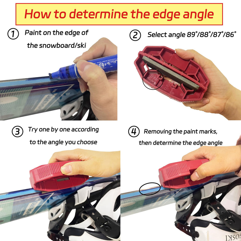 Snowboard Ski Edge Bevel Tuning ski Wax kit，Snowboard Tool，ski Edge Sharpener Tuner Side Ski Angle Tool & Diamonds & Gummi Stone (Tool+Diamonds + Gummi Stone) Red
