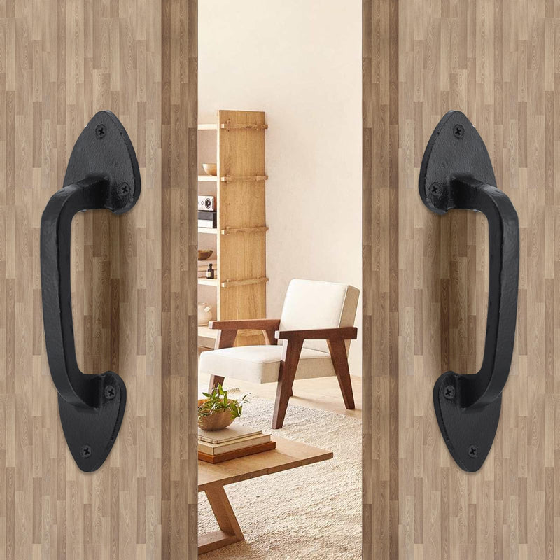 WellMade Barn Door Handles, 7.5 in Gate Handle, Rustic Metal Door Pull Handle Hardware for Wooden Garden Gate Shed Cabinet（Black, 2 Pack Black