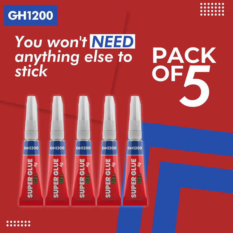 4Gx 5 Value Pack Super Glue Gel All Purpose with Anti Clog Cap. Ca Glue - Strong Adhesive Superglue, Cyanoacrylate Glue for DIY Crafts and Many More 4g x 5 Gel