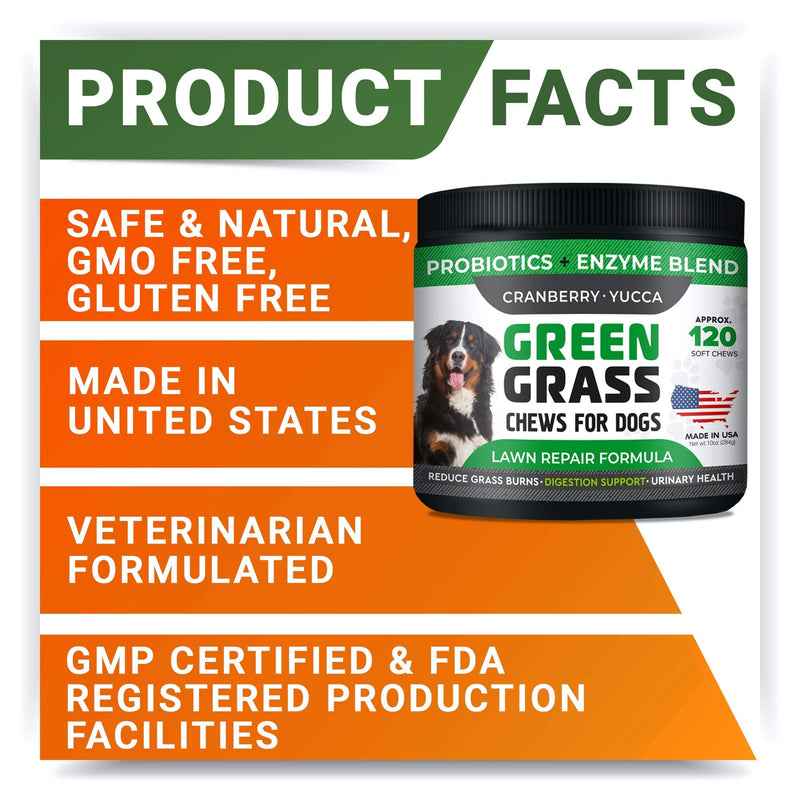 StrellaLab Grass Restore Treats for Dogs - Dog Pee Lawn Repair Chew Probiotics + Digestive Enzymes, Cranberry - Dog Urine Neutralizer for Grass Burn Spots - Health & Wellness Supplements for Dog