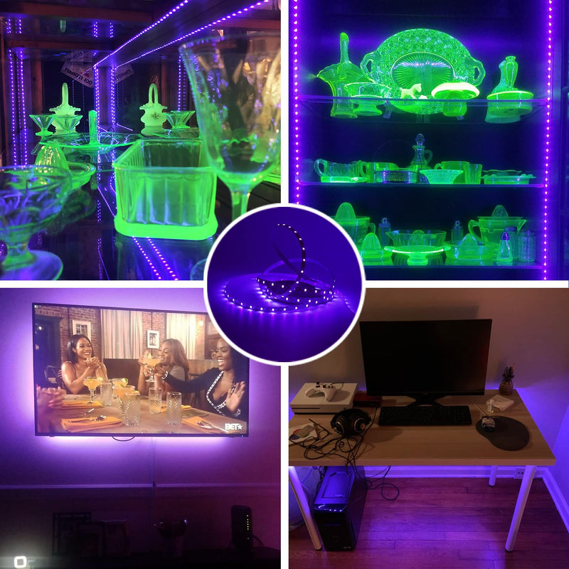 6.6FT/2M LED Black Light Strip - 120 Units LED UV Wick 395-400nm, USB DC 5V Flexible Blacklight Fixtures, 10W Blacklight Strip for Indoor Decor, Glow Poster, Bedroom, Playroom, Halloween, Dark Party