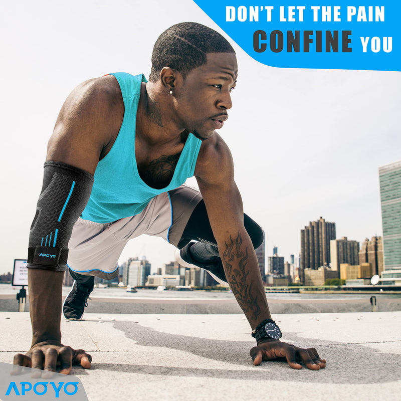 APOYO Elbow Brace for Tendonitis and Tennis Elbow, Compression Sleeve for Arthritis, Workouts, Reduce Joint Pain During Fitness Activity (Large) Large Blue