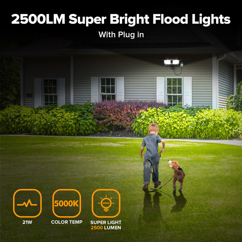LUTEC 21W Plug in Motion Sensor Light Outdoor, Flood Lights Outdoor Motion Sensor,2500LM, 5000K Daylight,IP65 Waterproof,Adjustable 2 Heads Wall Light for Garage, Porch, Yard - Black 1 Pack