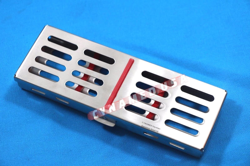 New German Stainless Dental Autoclave Sterilization Cassette Rack Box Tray for 5 Instrument RED