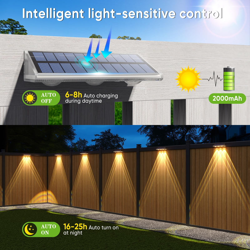 YiLaie Solar Fence Lights Outdoor-IP67 Waterproof 3000K/4500K/6500K,High Brightness LED Fence Lights Solar Powered,Solar Wall Light for Outside Backyard/Railing/Step/Patio/Stair Railings/Pool 6Pack 3000K/6500K/4500K