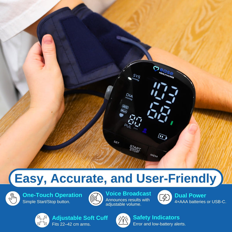 Monitor Digital Upper Arm Cuff - At Home Use Medical Device - Blood Pressure Monitor - Large Display Voice Memory - Sphygmomanometer Medical Equipments - FC-BP130