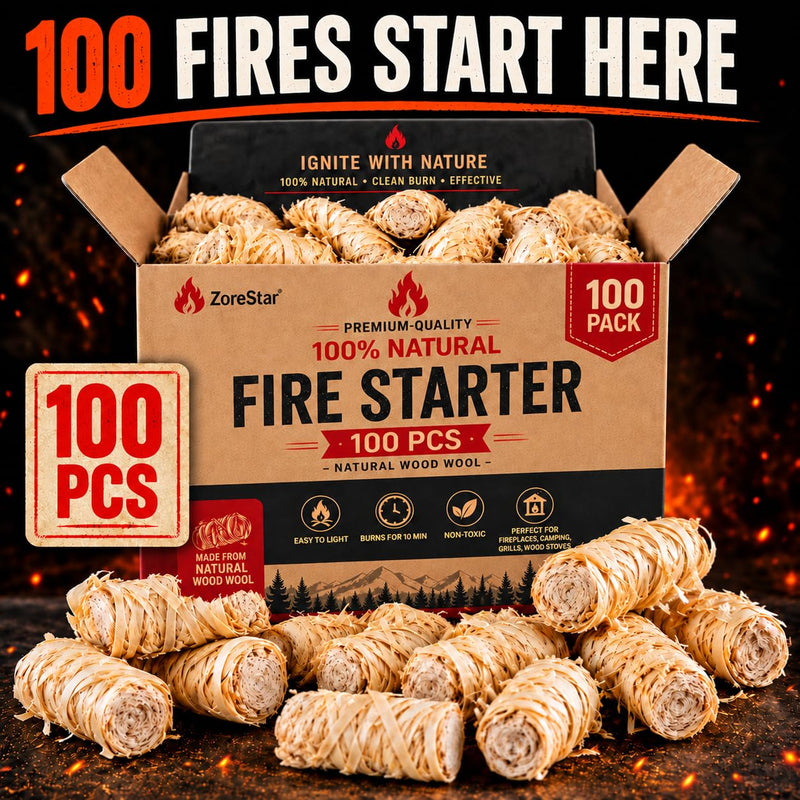 Fire Starters for Woodstoves - XXL Pack of 100 Charcoal and Wood Fire Starters for Quick Ignition - Ideal for Campfires, Fireplaces, Grills, Fire Pits - Reliable Outdoor Fire Starter Kit 100pcs