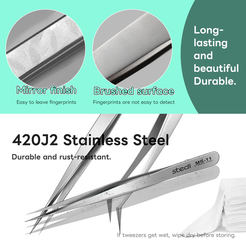 stedi 2PCS Precision Tweezers Set, Model Hobby Making Tools,Ultra-Precision Premium Stainless Steel Tweezers for Gundam, Scale Military Model, 3D Resin Parts, Industrial Tweezers Straight tip & Curved Tip Tweezers