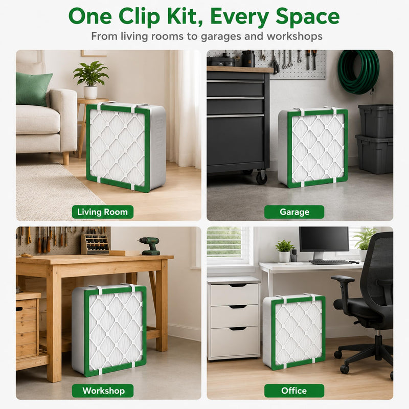 Updated 2 Sets Box Fan Filter Clips, Air Filter Holder Sealed No-Gap for 20 Inch Box Fan, Fits 20x20x1 Furnace Filter, Reusable Tool-Free Filter Kit, No Tape No Mess, White
