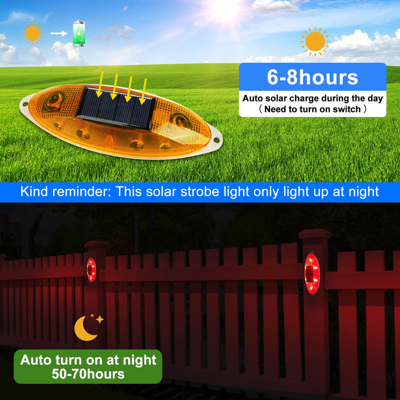 Aolyty Solar Strobe Warning Light Outdoor, Bright Solar Safety Flashing Light 4 Pack Road Signs IP54 Waterproof for Construction Site, Traffic, Dock, Marine, Stop Sign (Red) Red