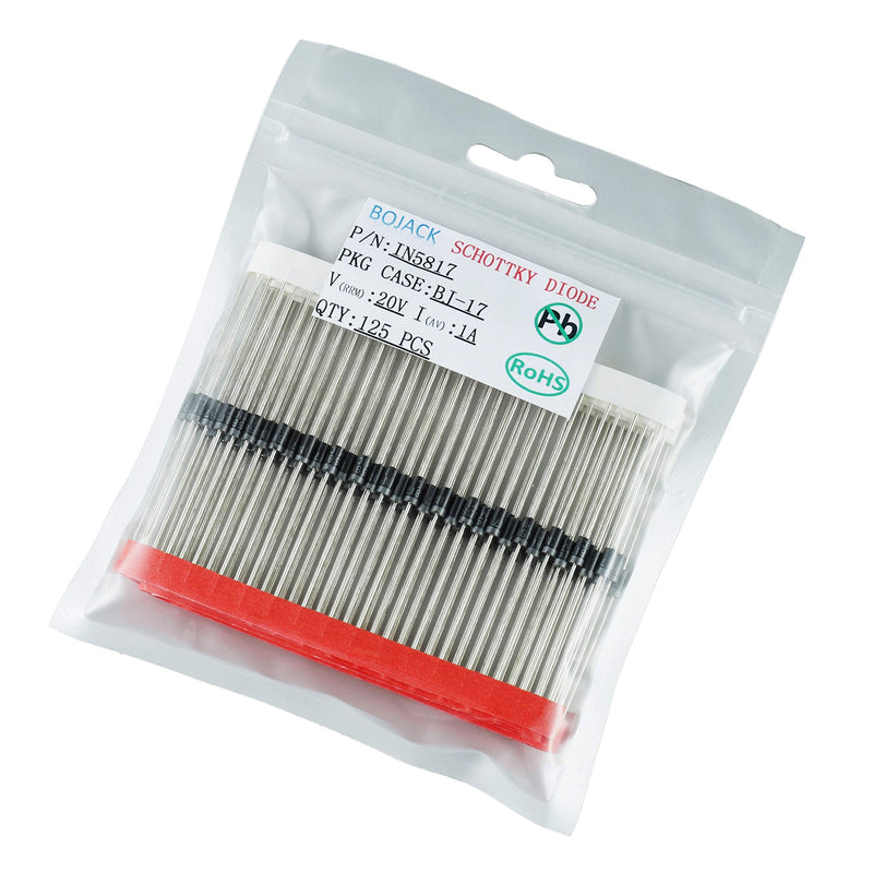 BOJACK 1N5817 Schottky Diode 1 A 20 V DO-41 Axial 5817 1 amp 20 volt Electronic Silicon Diodes (Pack of 125)