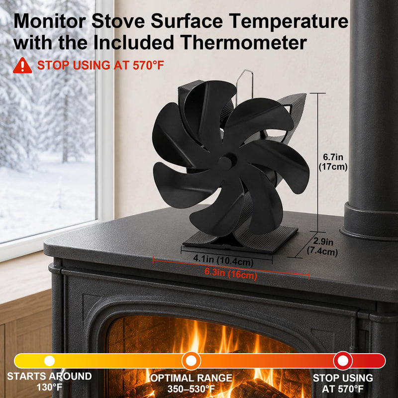 Wood Stove Fan, 2026 Upgraded 7-Blade Heat Powered Fireplace Fan