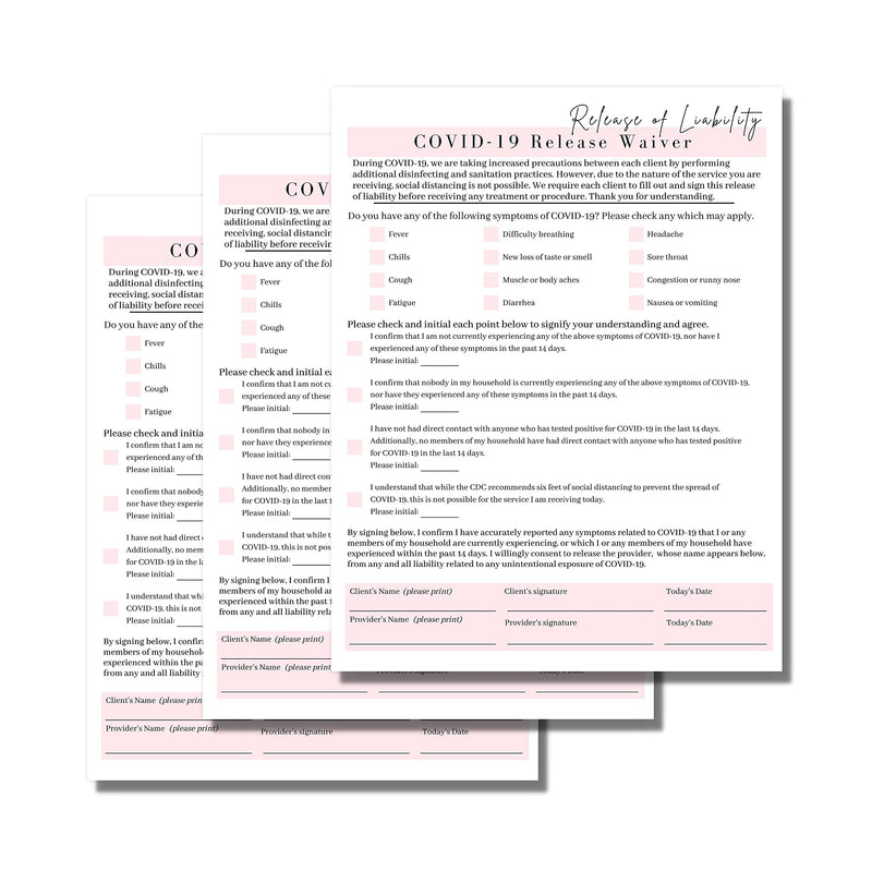 Covid-19 Release of Liability Forms | 50 Pack | 8.5x11" inch Paper Size Form | Eyelash Extension Supplies | 50 Covid-19 Viral Exposure Liability Release Forms