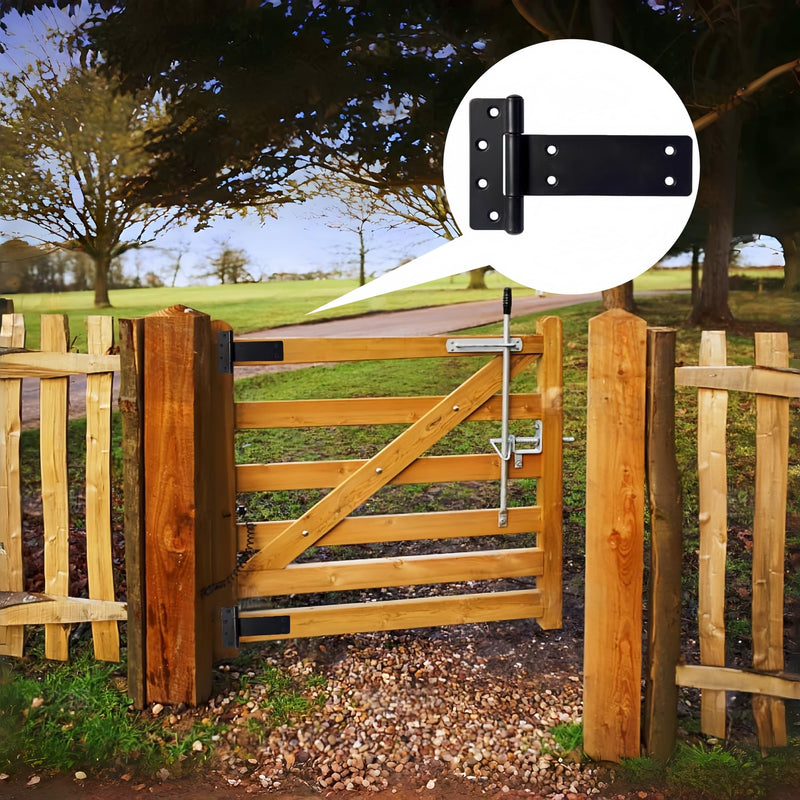 5 in T-Strap Heavy Duty Gate Hinges,260 Lbs Capacity Black Shed Door Hinges, 4 Pack Heavy Duty Gate Hinge,Wrought Hardware for Wooden Fences, Barn Door, Screws Included (5in-4 pcs)