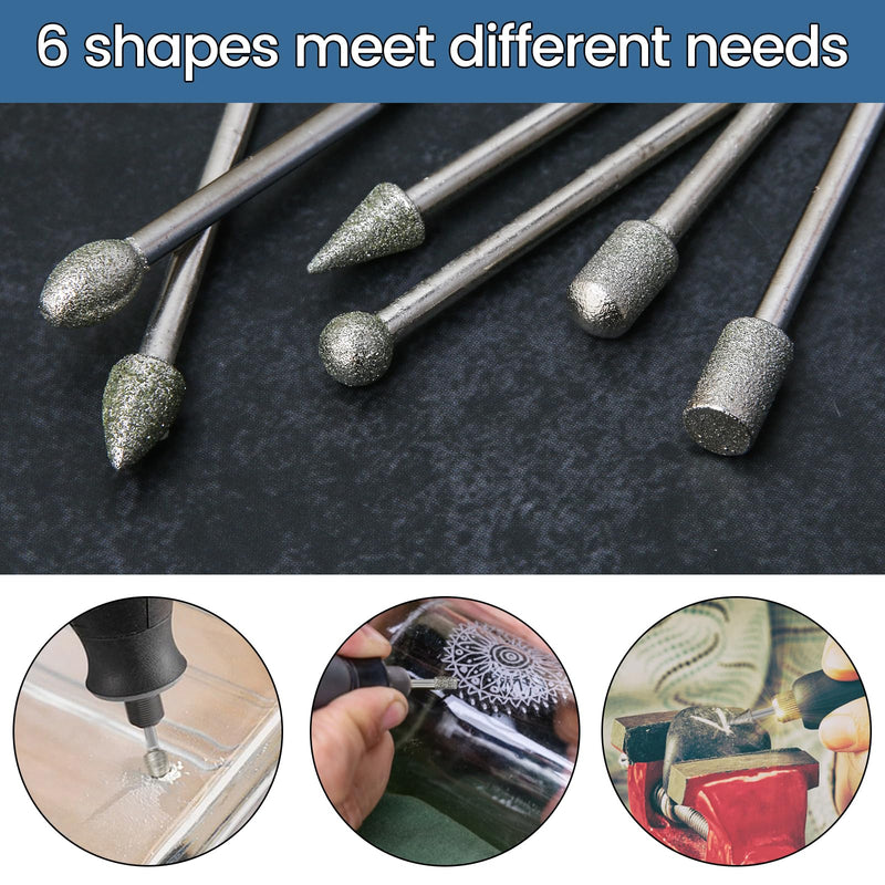 Diamond Burr Set for Dremel, Rotary Tool Grinding Cutting Wheel Stone Glass Tile Jewelry Engraving Rock Etching Masonry 1/8” Die Grinder Carving Cutter Metal Engraver Kit - 36pc Set Style 3