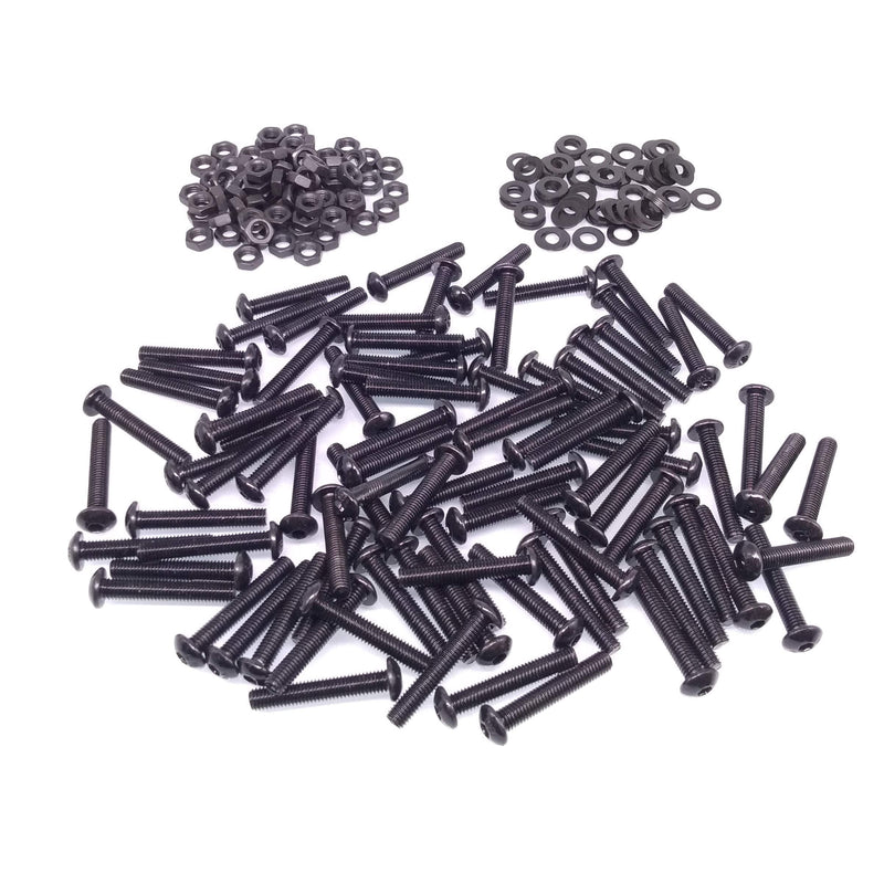 Yodaoke 100pcs M5-0.8 x 30mm Button Head Socket Cap Screw, ISO 7380 Hex Drive, Class 10.9, Alloy Steel, with Nut and Washer