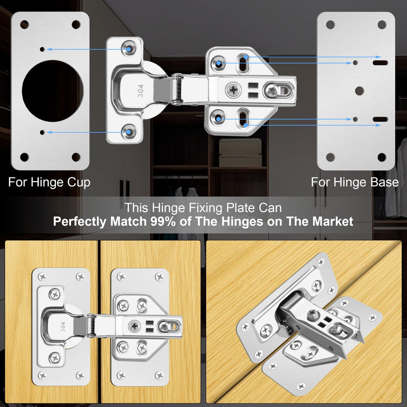 12-Pack Hinge Repair Kit - Cabinet Door Hinge Repair Plate Hinge Fixing Plate for Kitchen Cupboard Door Locker Cabinet Door Hinge Repair Brackets with Mounting