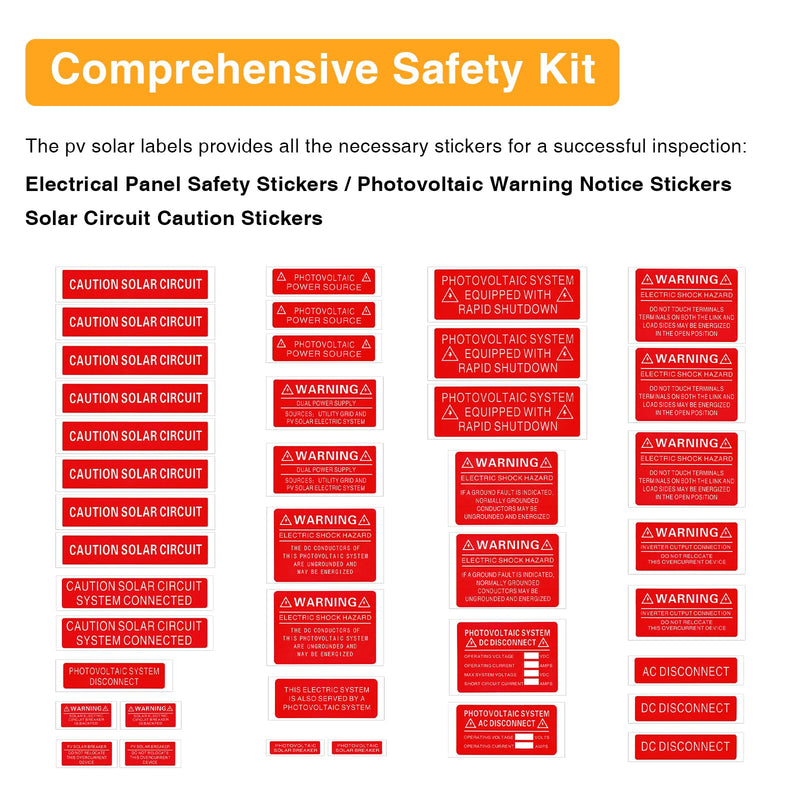 40 Pcs PV Labels Fit for Solar Panel System, Solar Stickers for Most Residential and Commercial Photovoltaic Solar Projects, PV Safty Warning Photovoltaic Labels