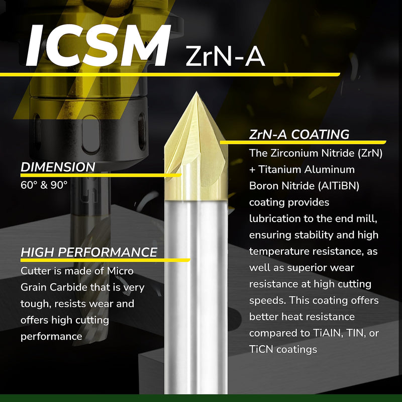 SPEED TIGER Chamfer End Mill - CNC Carving Bits, V Groove, 60 Degree, ICSM1/4 Shank 2" OVL (1 Piece, 1/4" 60°) - for Wood, Alloy Steels, Hardened Steels – Mill Bits Sets for DIYers & Professionals 1/4" 60°